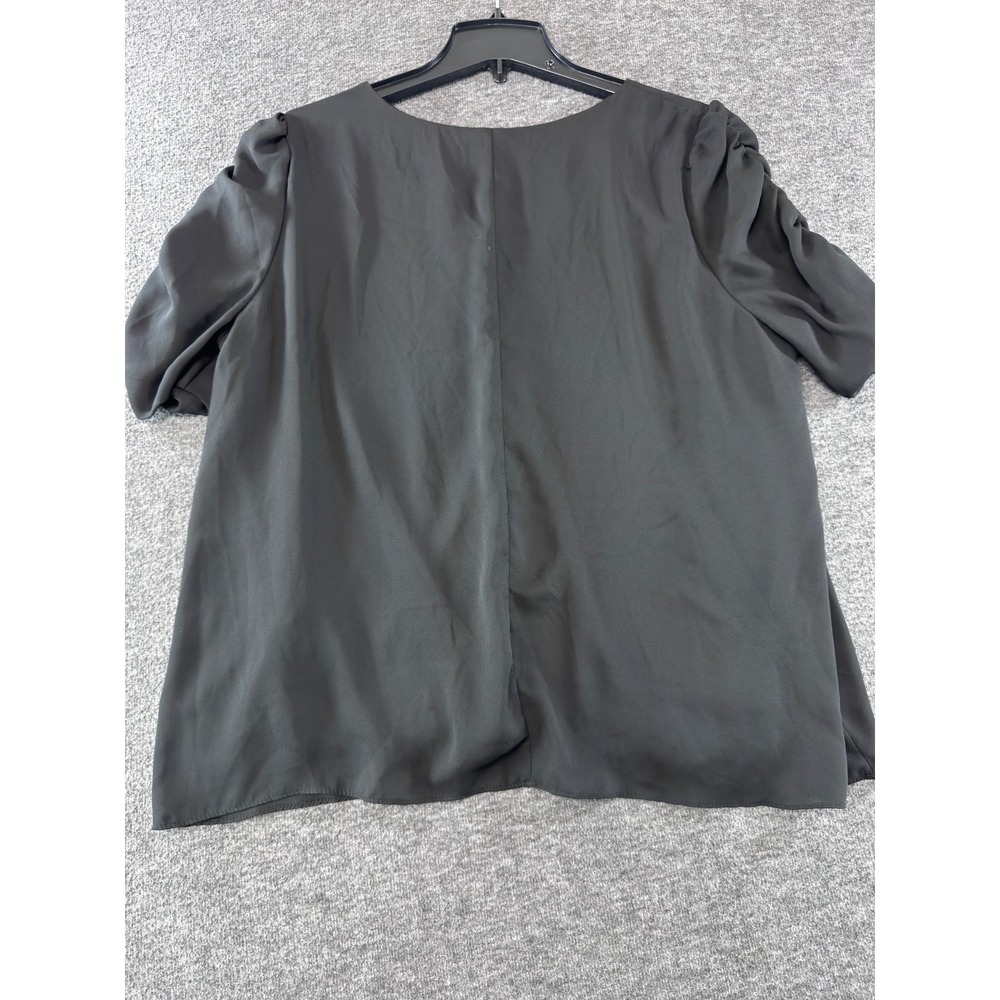 Adrienne Womens Black Ruched Puff Sleeve V-Neck Blouse Top XL - Picture 6 of 6
